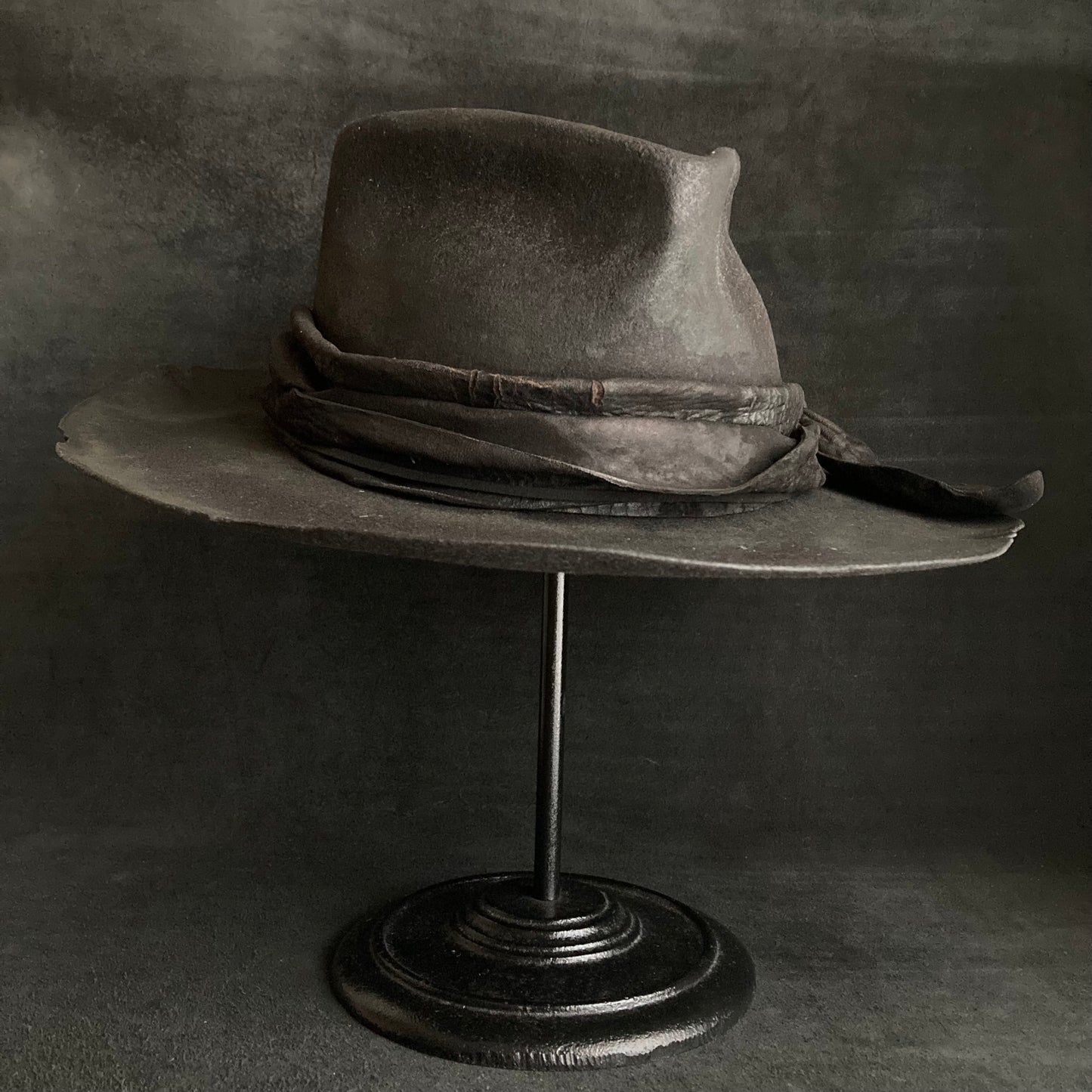 Charcoal bleched leather  fedora hat