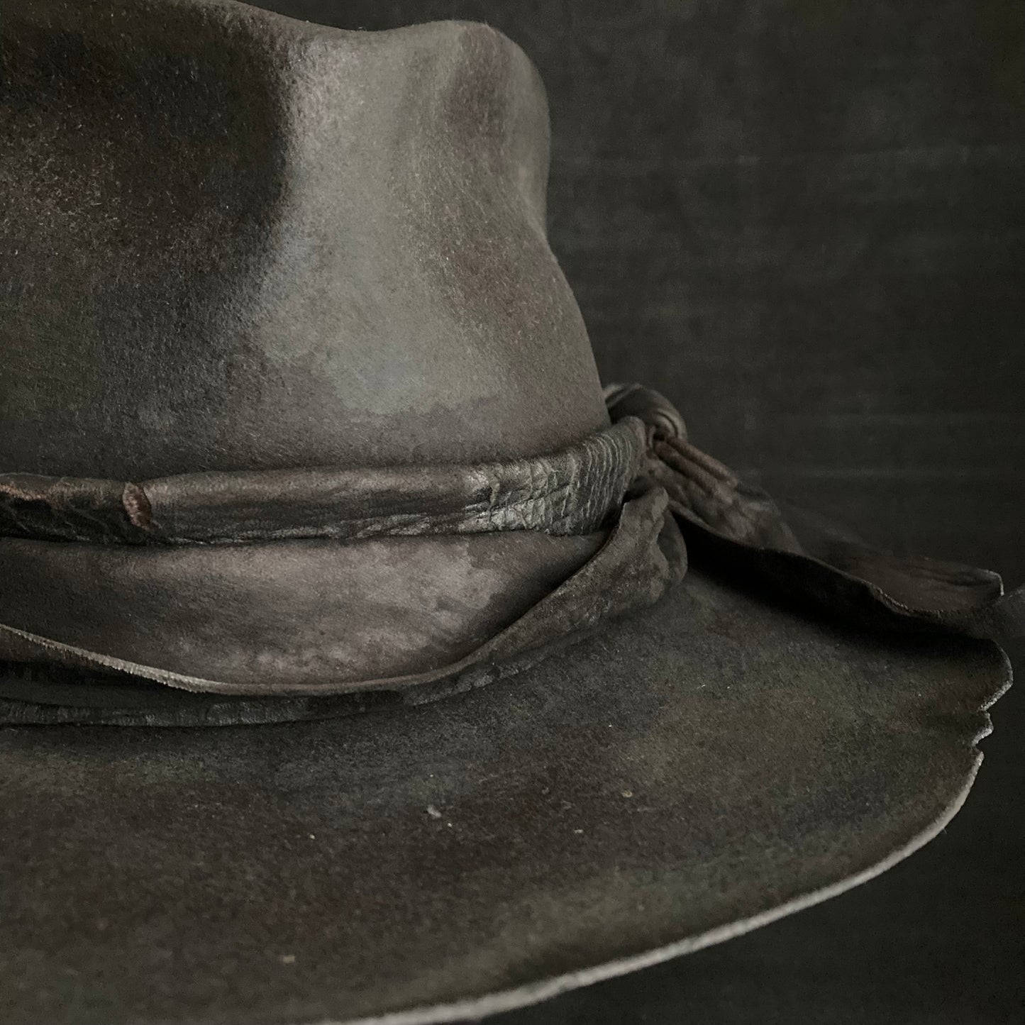 Charcoal bleched leather  fedora hat