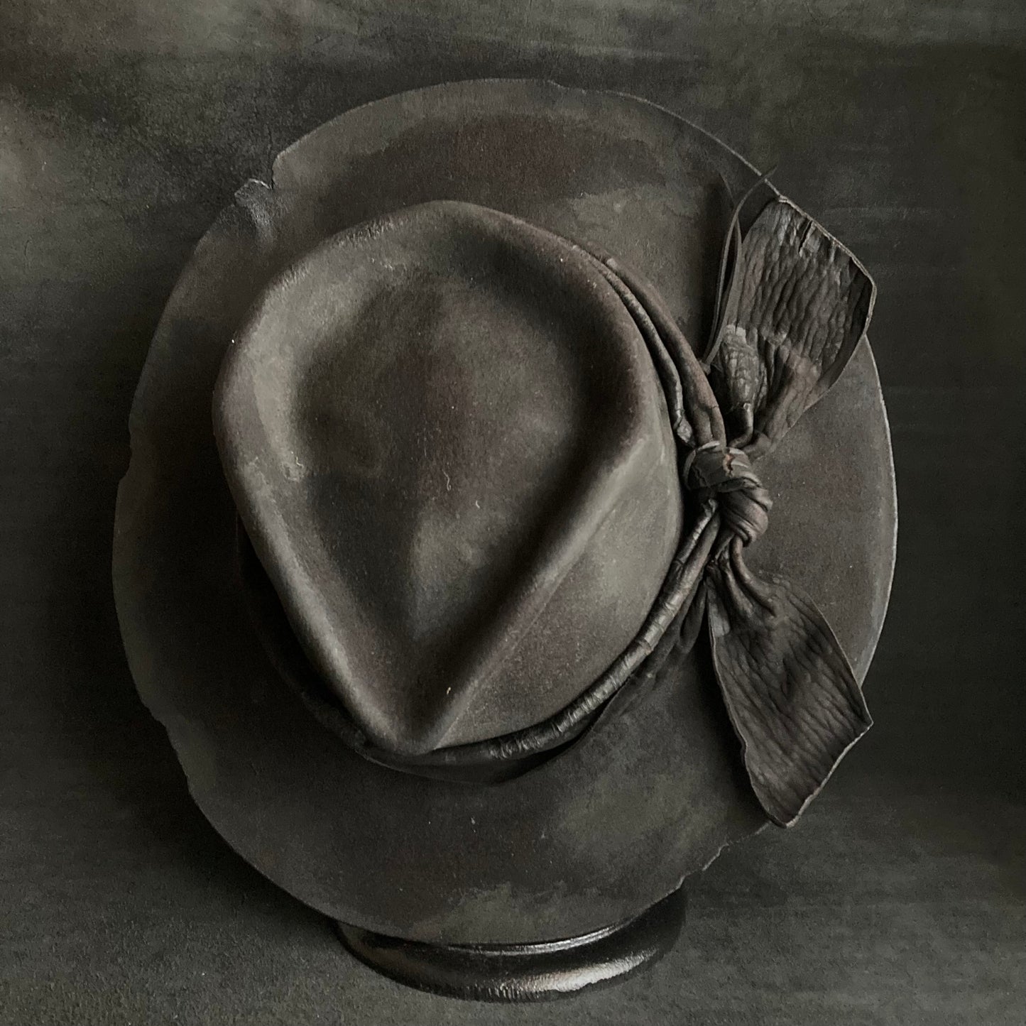 Charcoal bleched leather  fedora hat