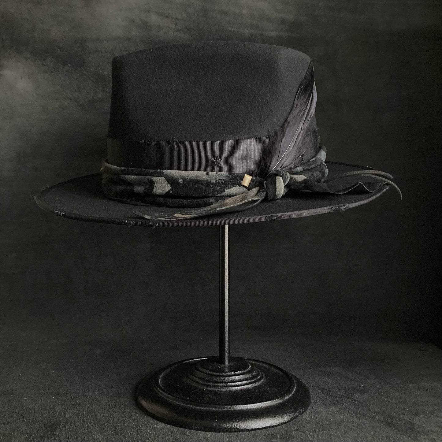 Muddy leather black fedora hat
