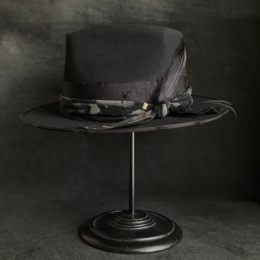 Muddy leather black fedora hat