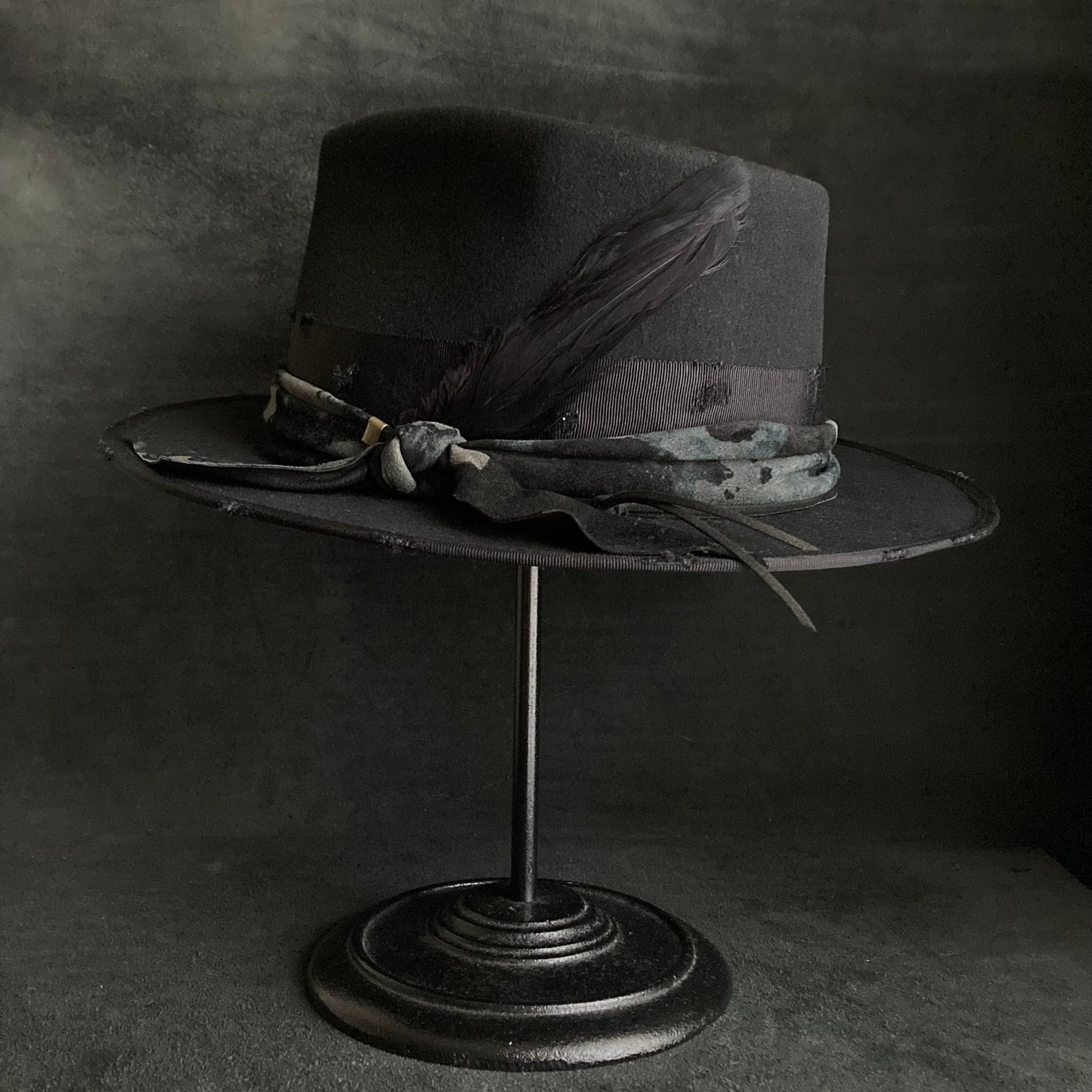 Muddy leather black fedora hat