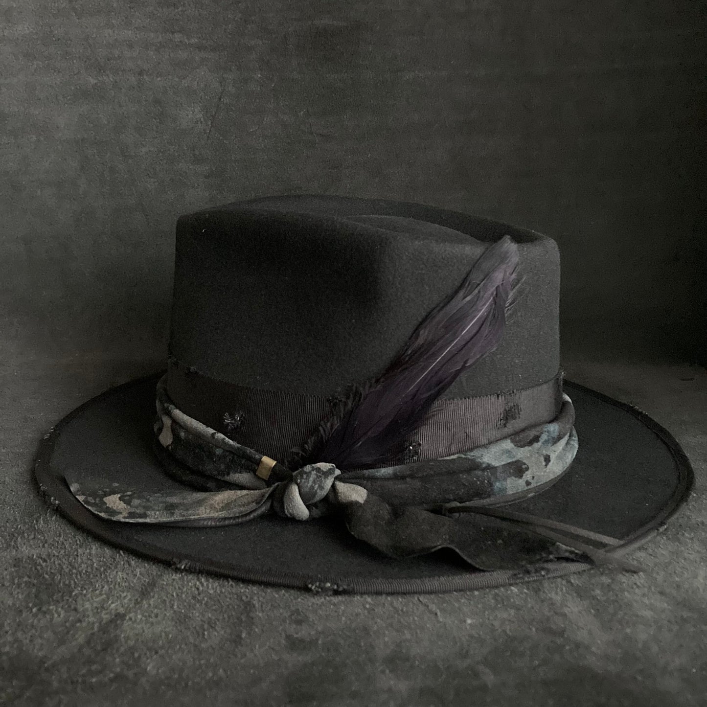 Muddy leather black fedora hat
