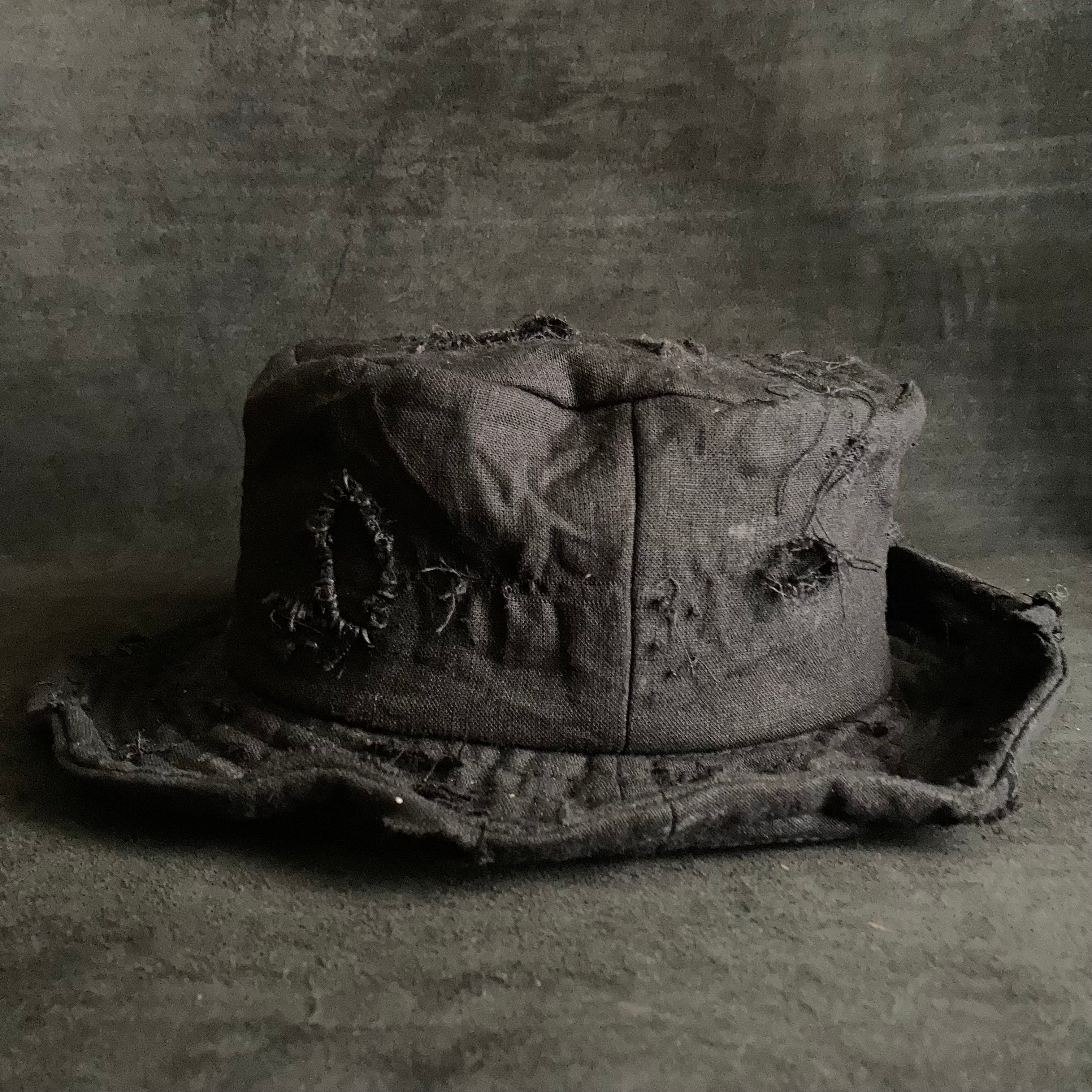 帽子 triangles hat Black linen damage cap Black linen damage bucket hat – triangles hat
