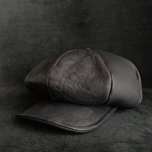 Big volume individual black leather casquette