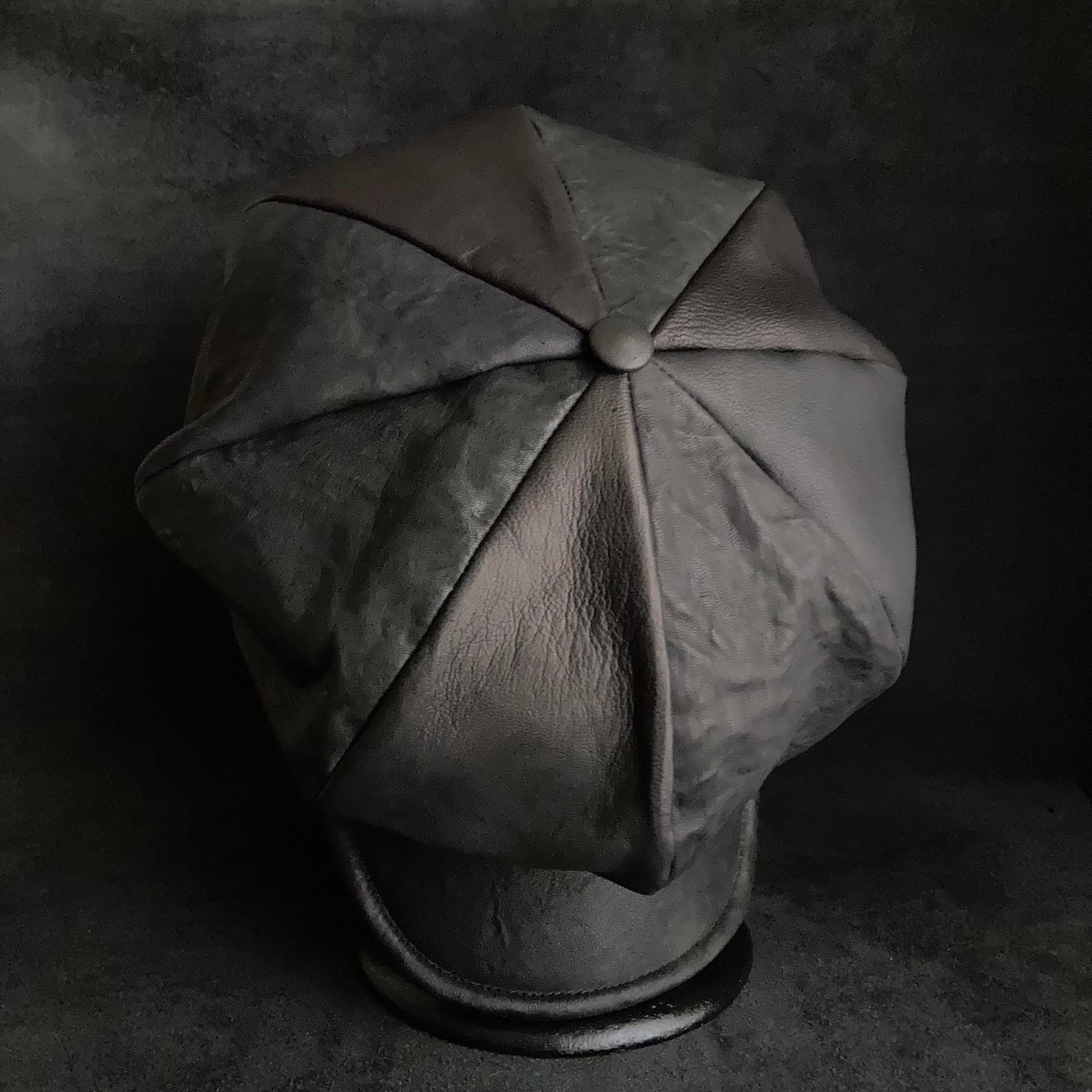Big volume individual black leather casquette – triangles hat