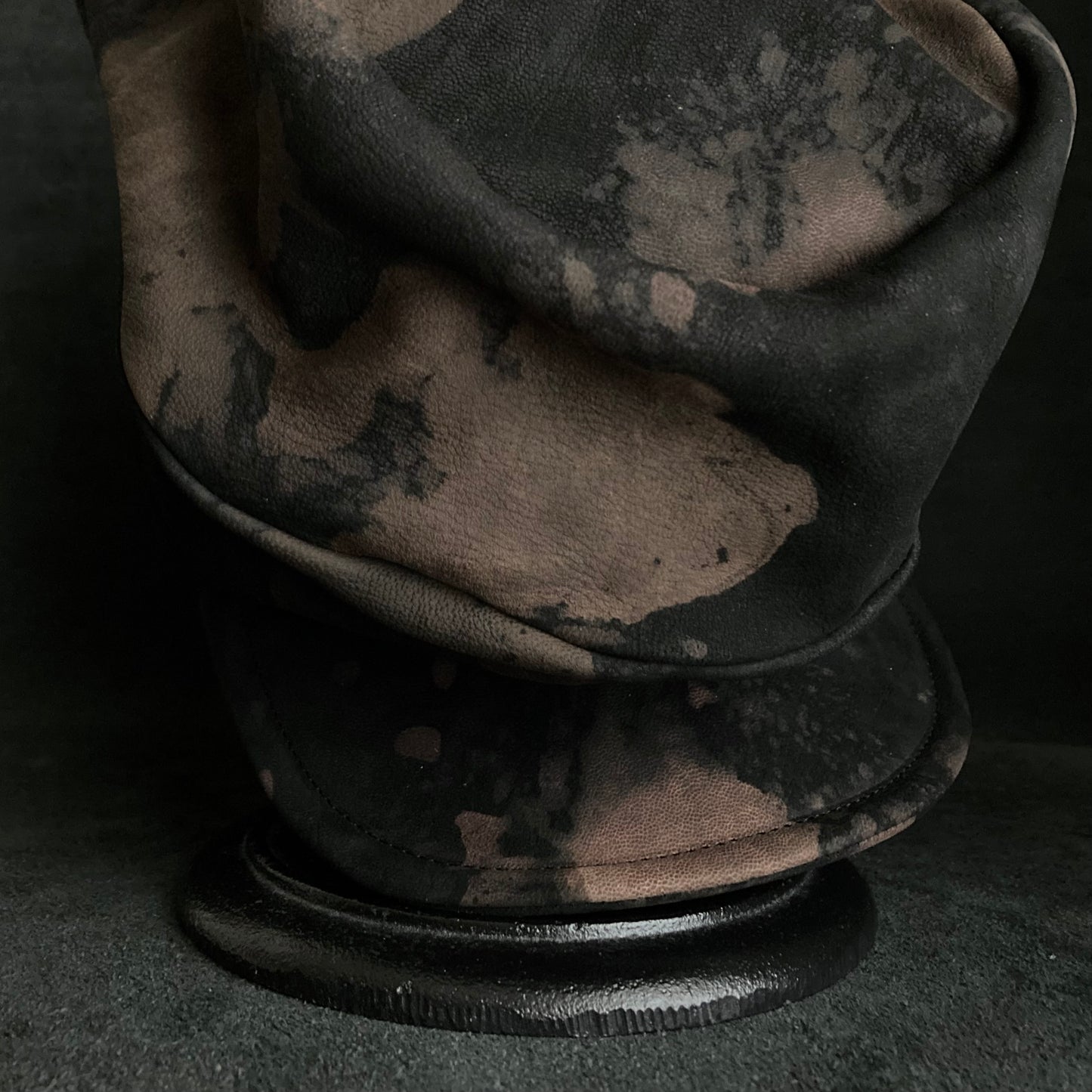 Horizon black leather turn cap