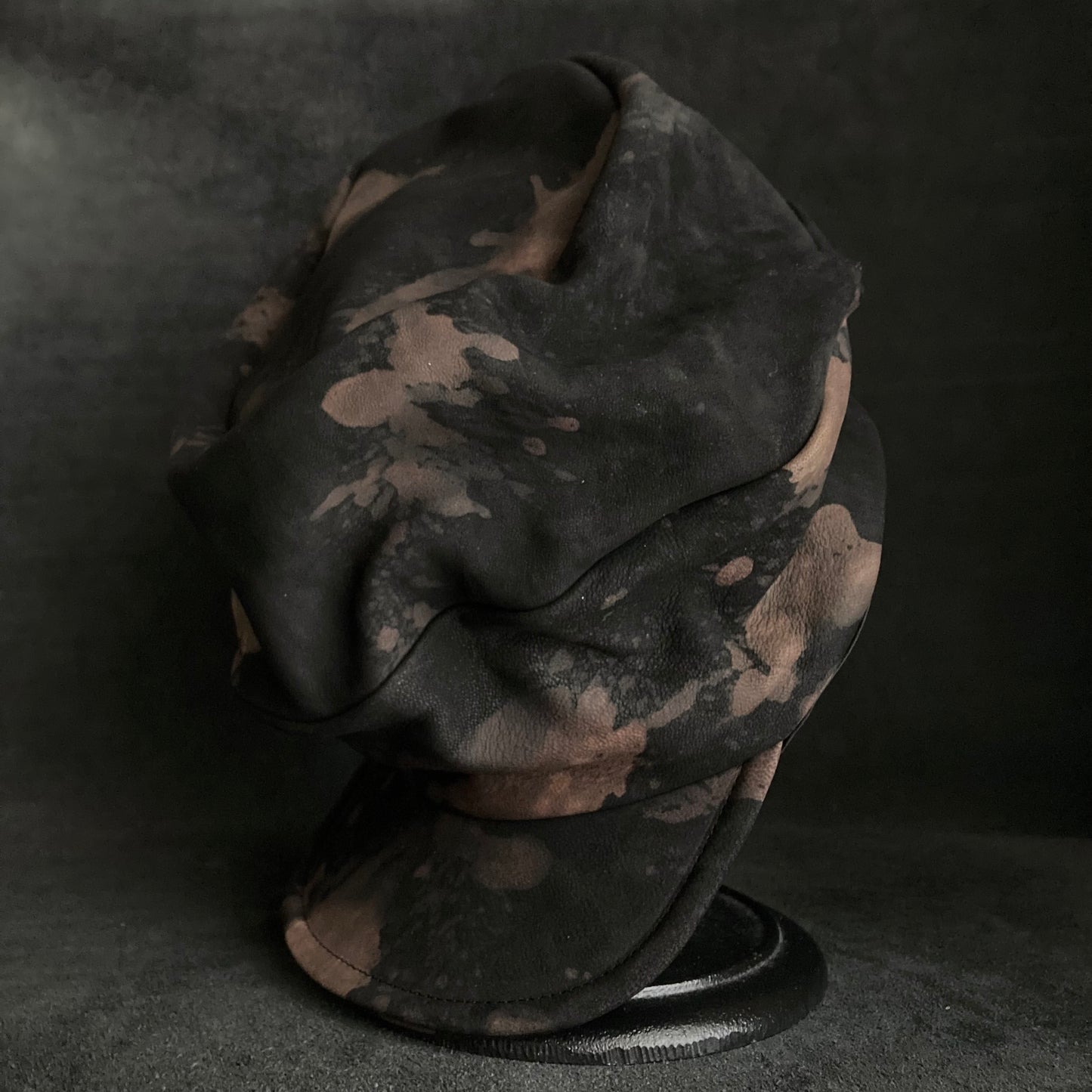 Horizon black leather turn cap