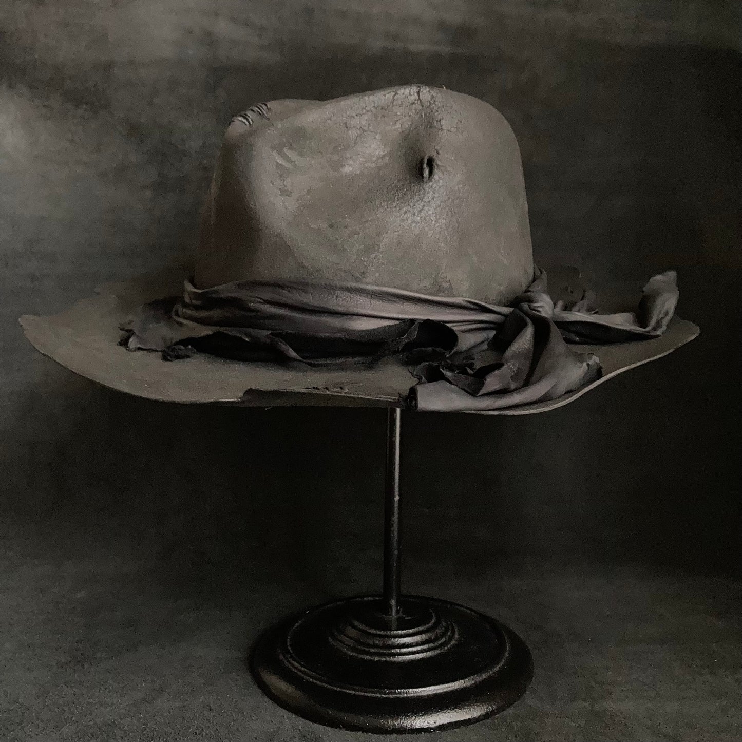 Charcoal crow leather fedora hat