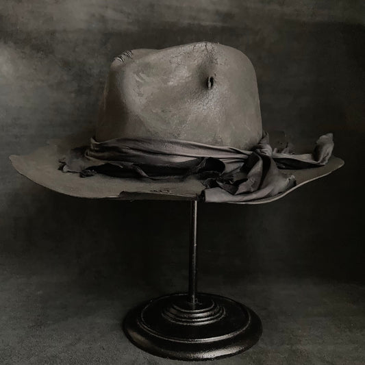 Charcoal crow leather fedora hat