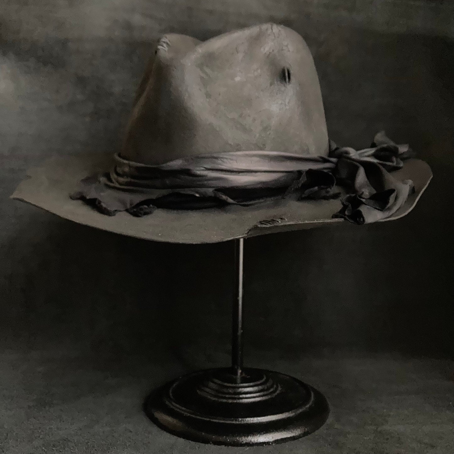 Charcoal crow leather fedora hat