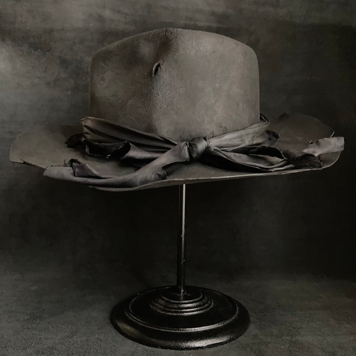 Charcoal crow leather fedora hat