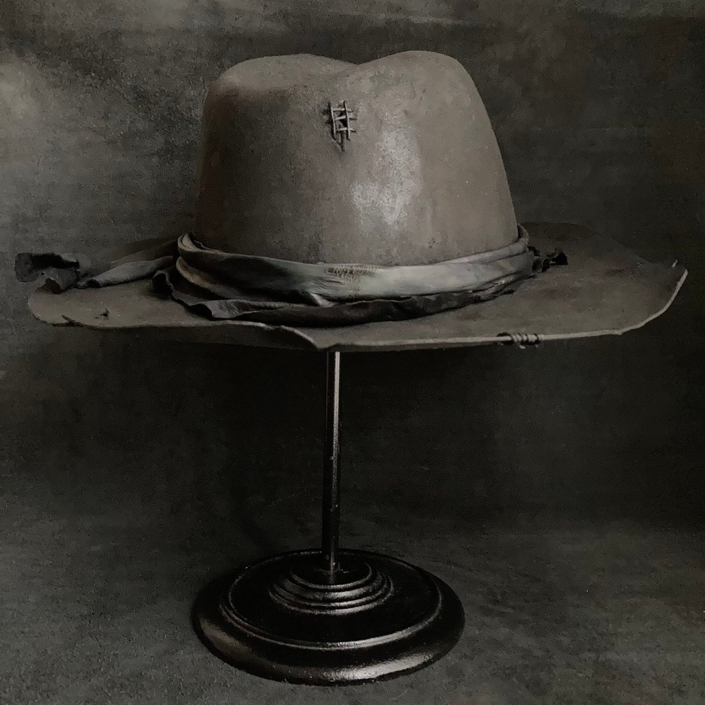 Charcoal crow leather fedora hat