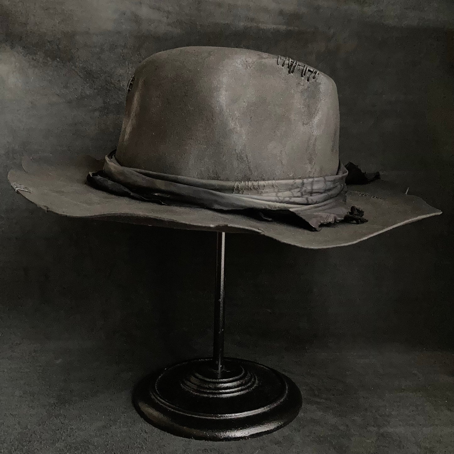 Charcoal crow leather fedora hat