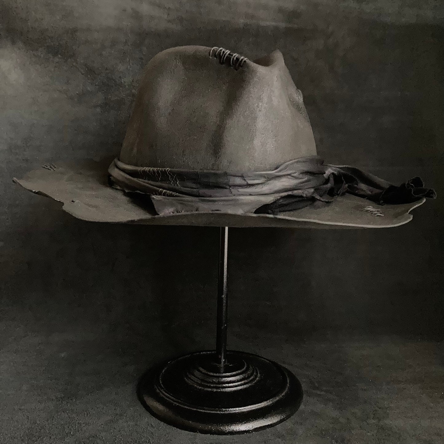 Charcoal crow leather fedora hat