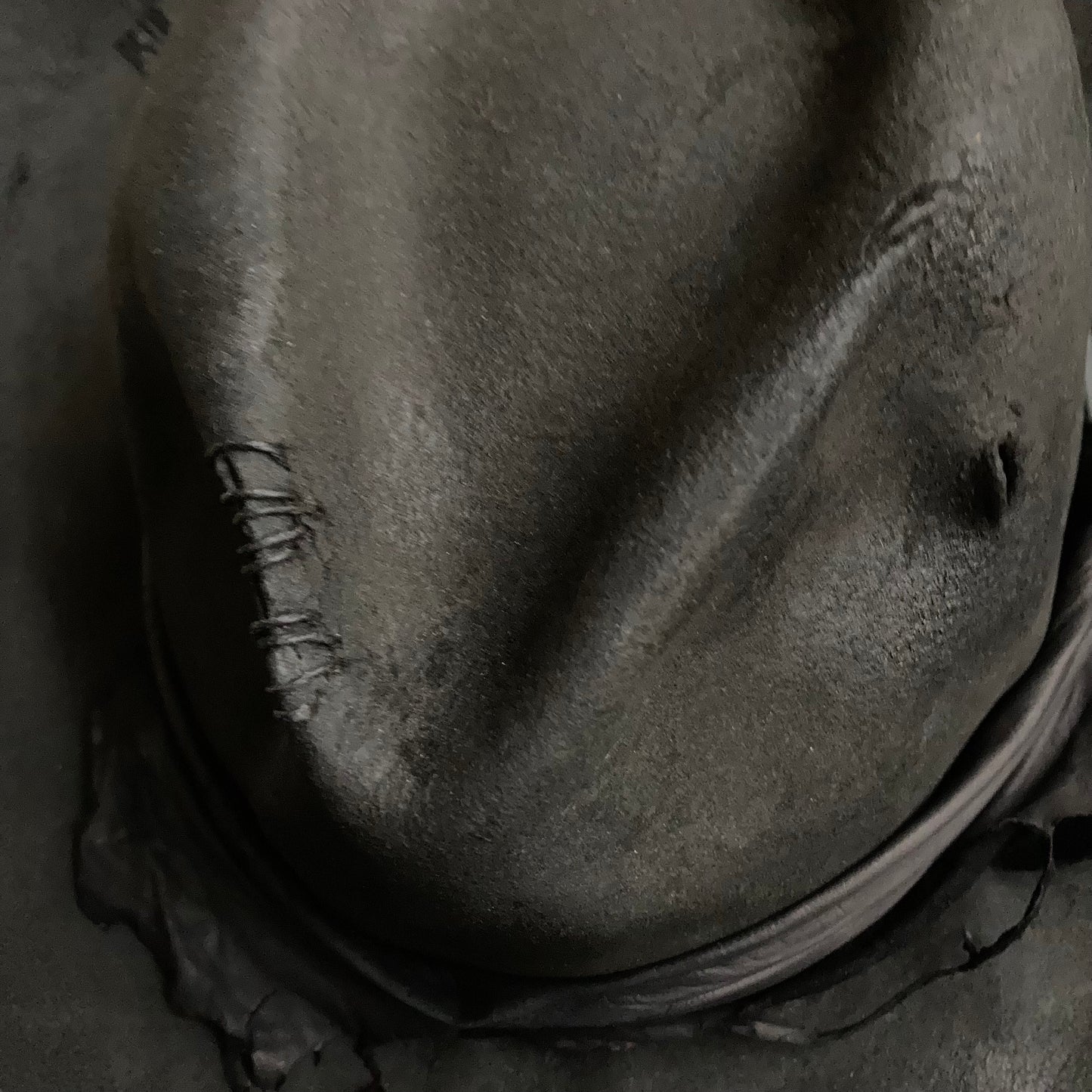 Charcoal crow leather fedora hat