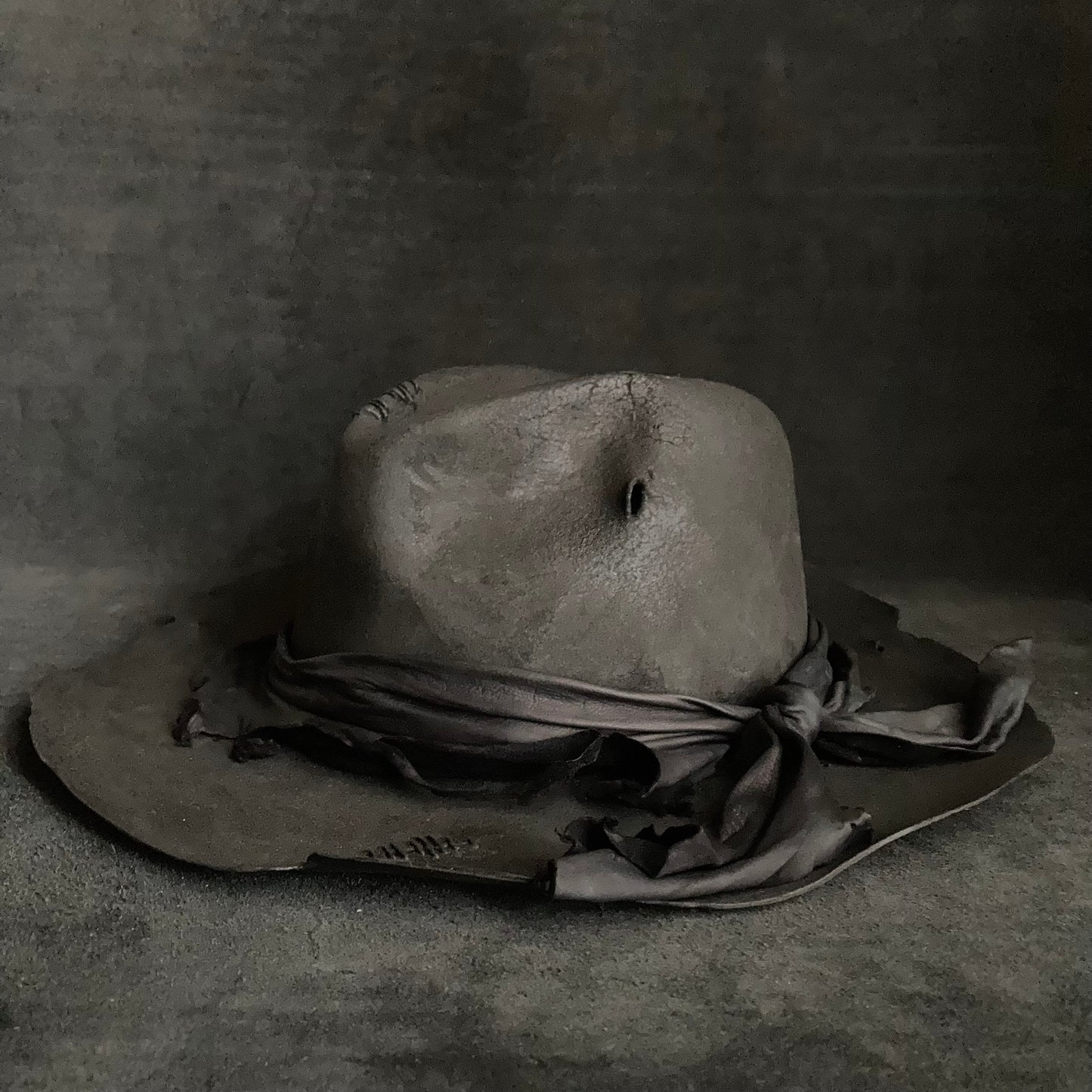 Charcoal crow leather fedora hat