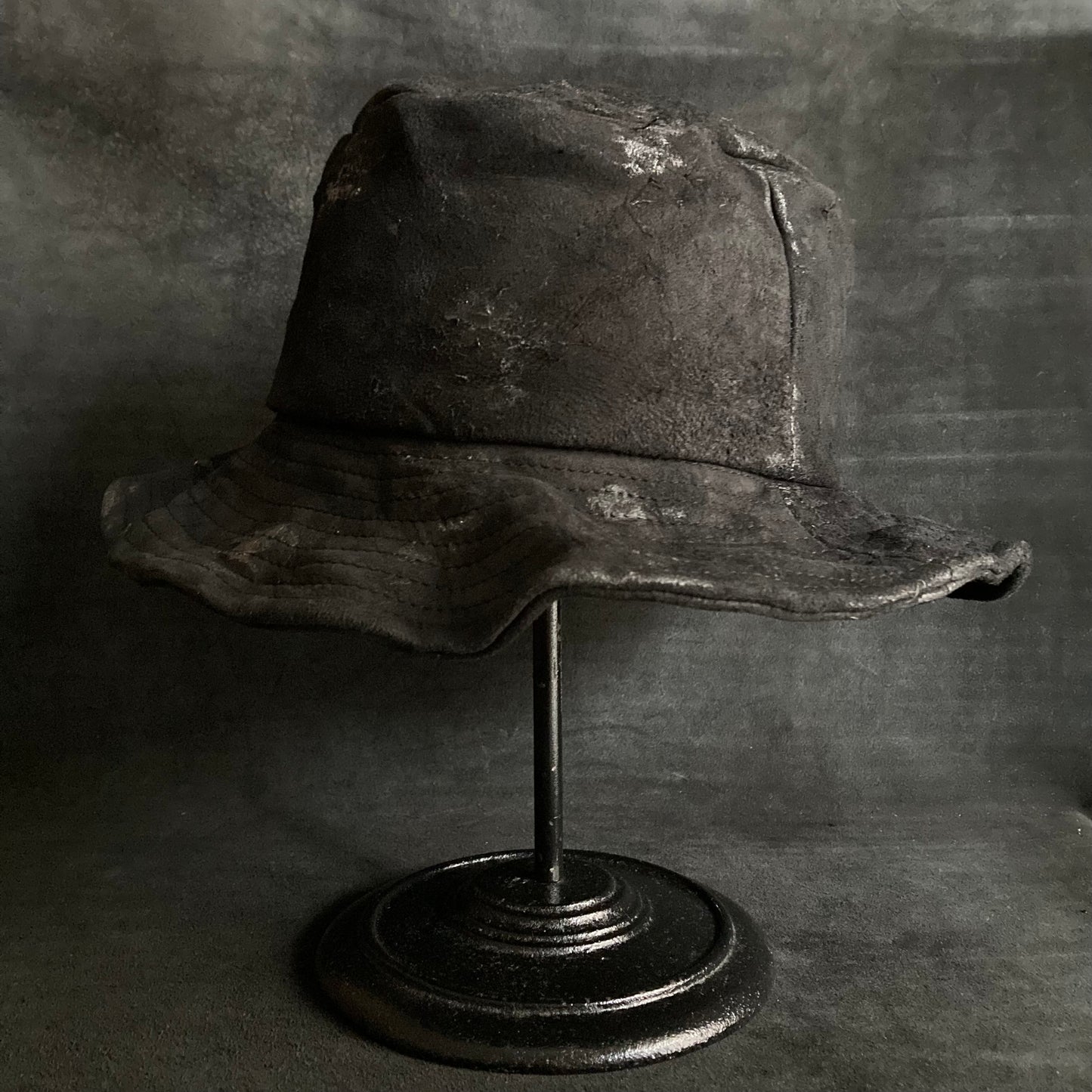 Washed back leather  bucket hat