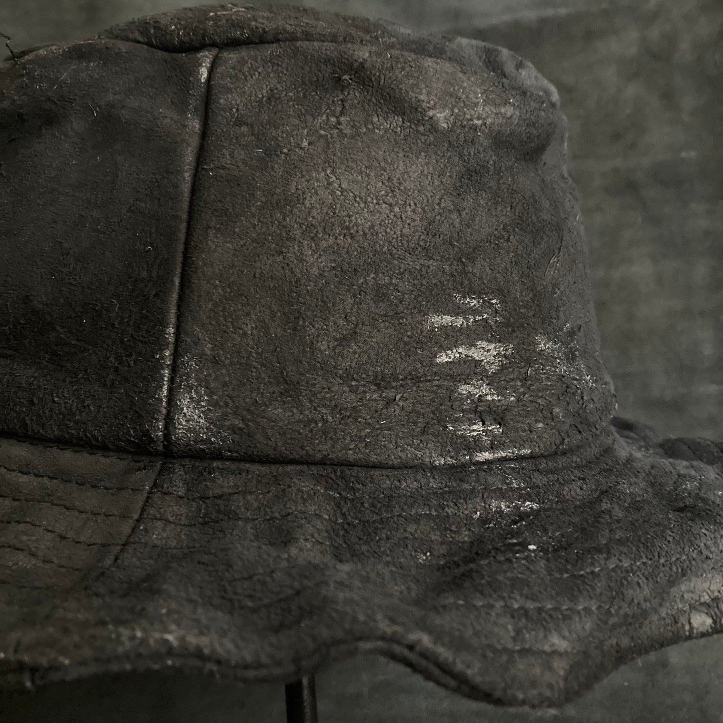 Washed back leather  bucket hat