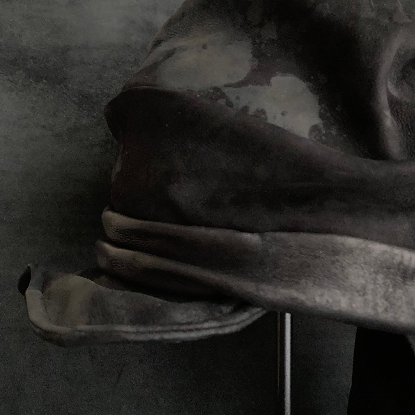 Bleaching black leather martial turn cap