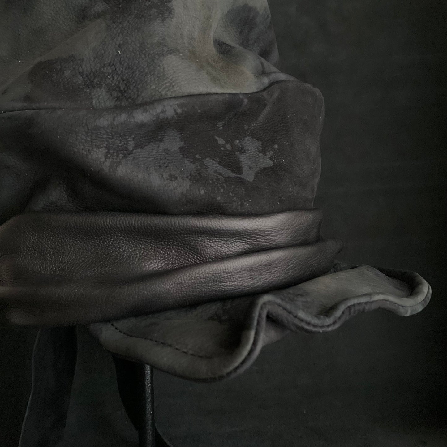 Bleaching black leather martial turn cap