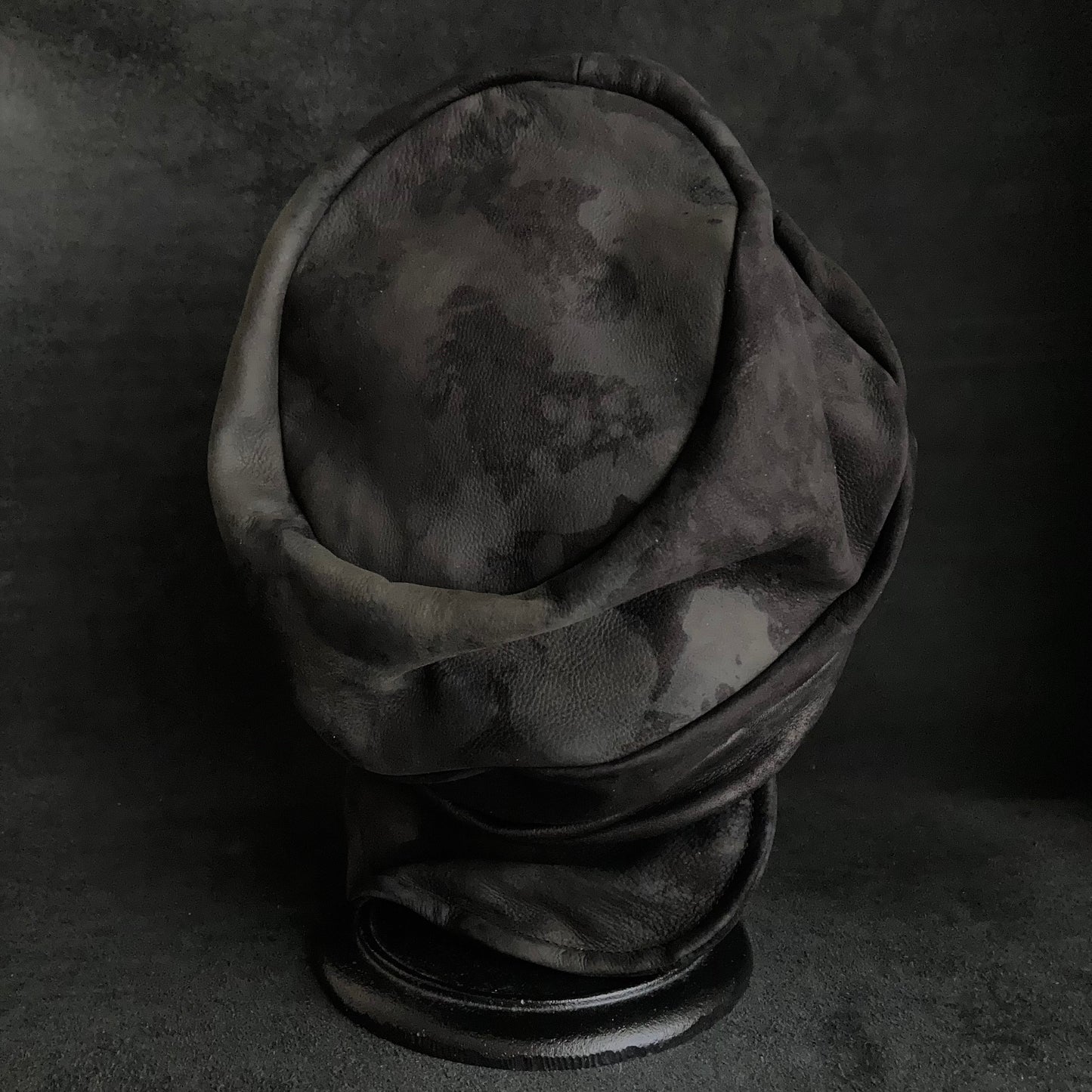 Bleaching black leather martial turn cap