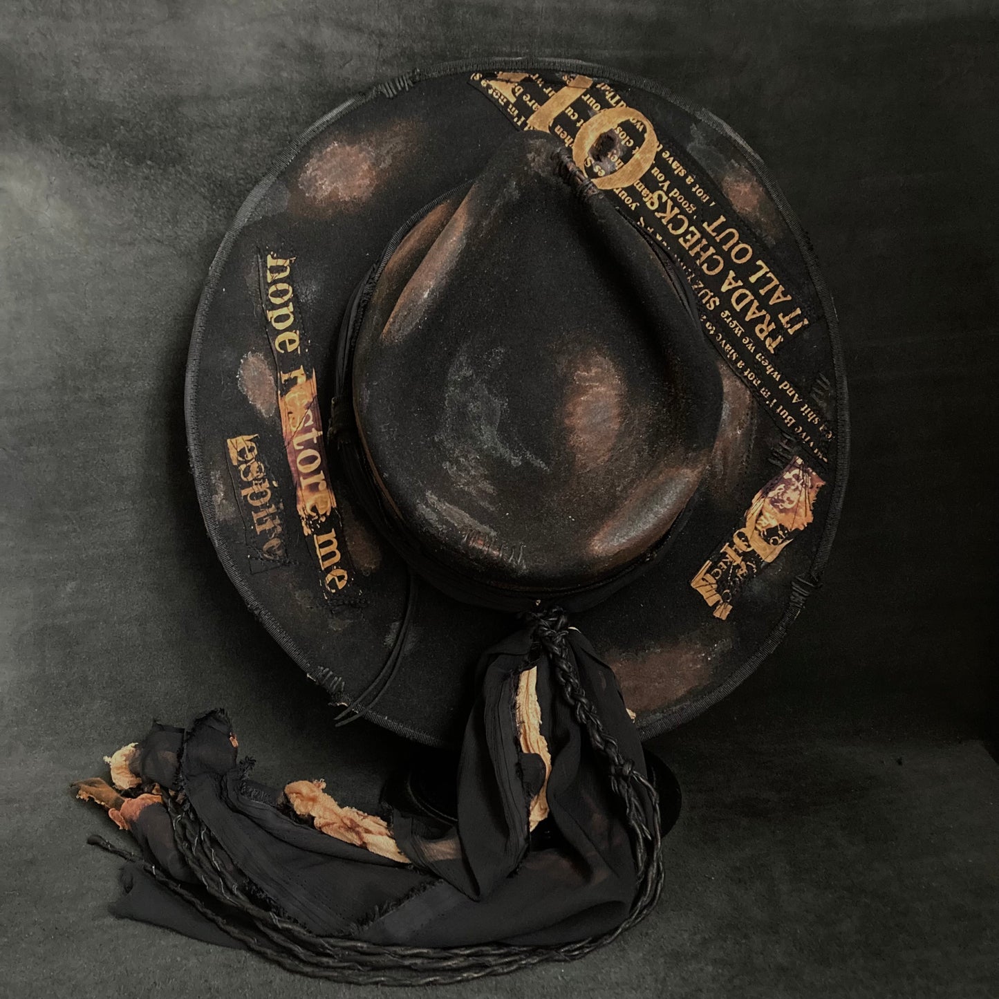 [ Takamiya Shohei × triangles hat ] Dangle spell burned black fedora hat