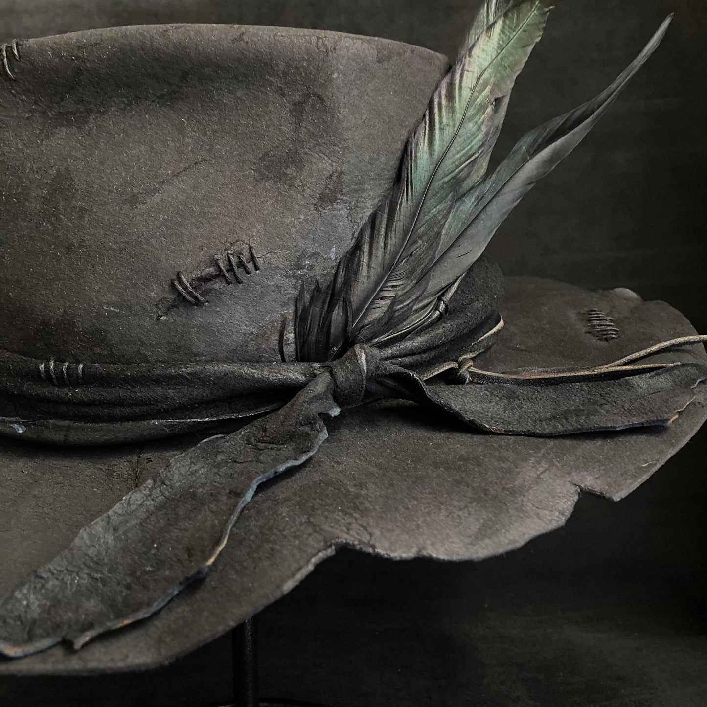 Charcoal wax stitch broken fedora hat