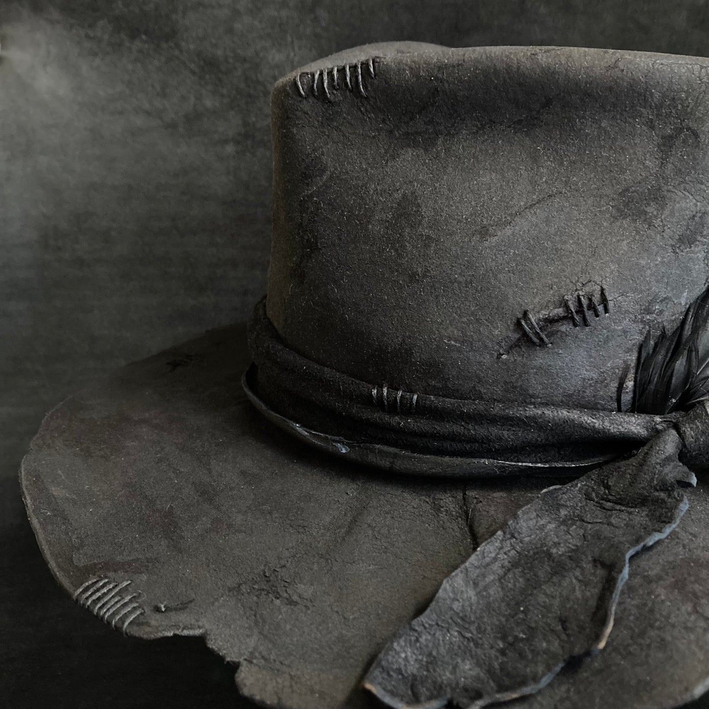 Charcoal wax stitch broken fedora hat