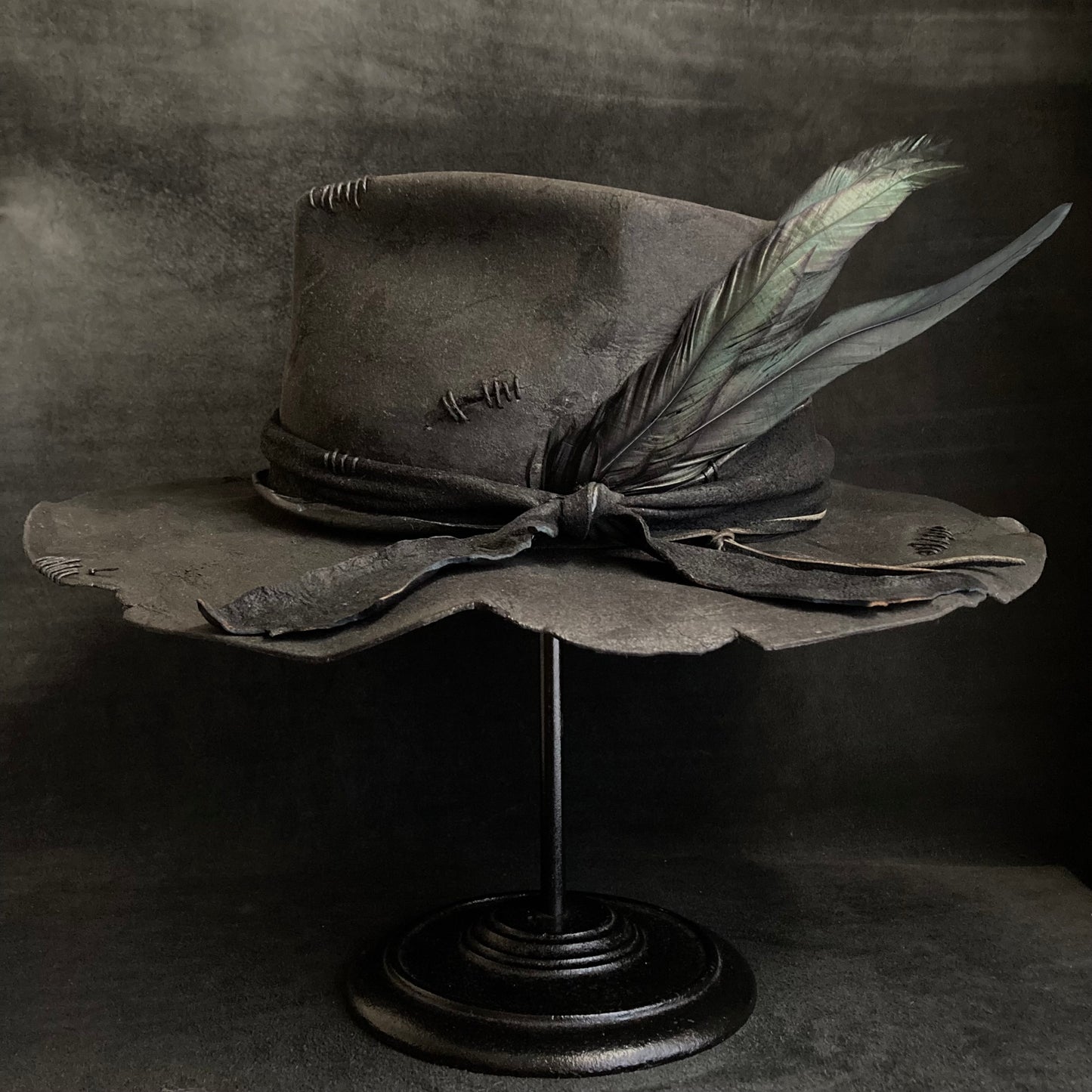 Charcoal wax stitch broken fedora hat