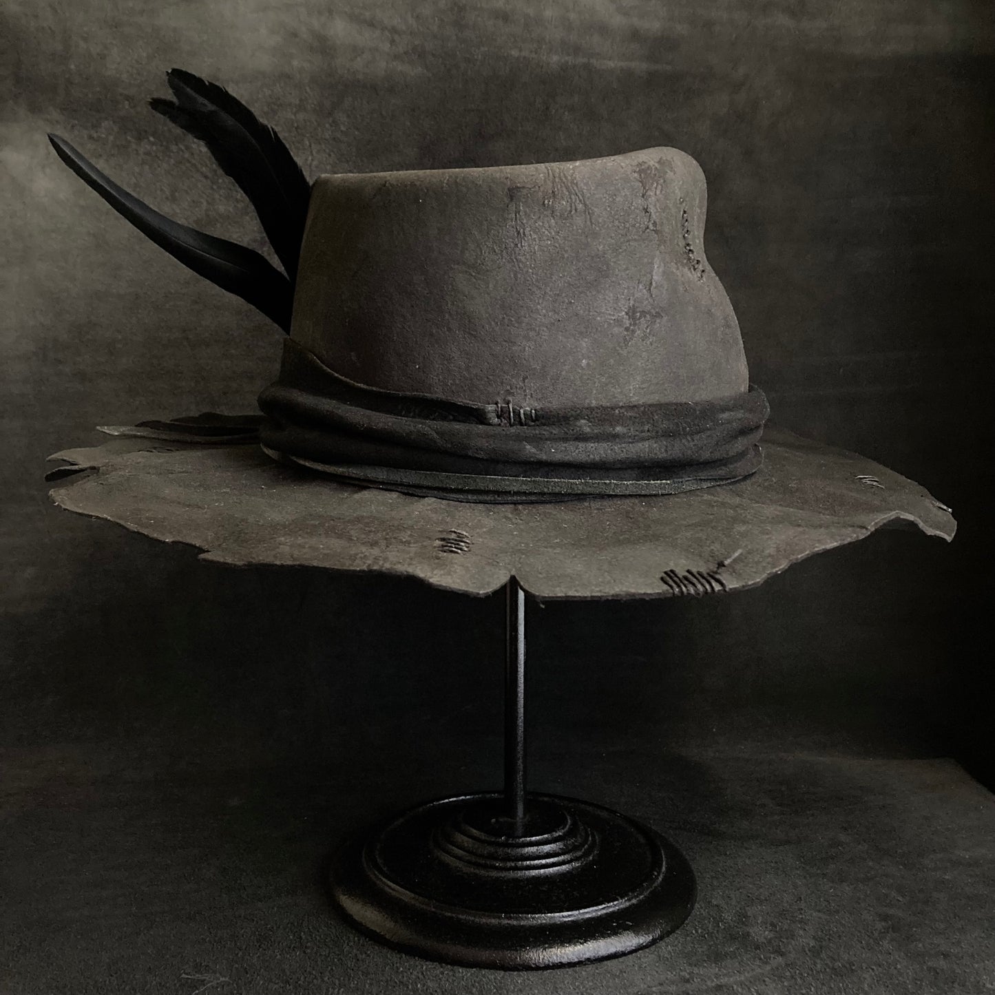 Charcoal wax stitch broken fedora hat