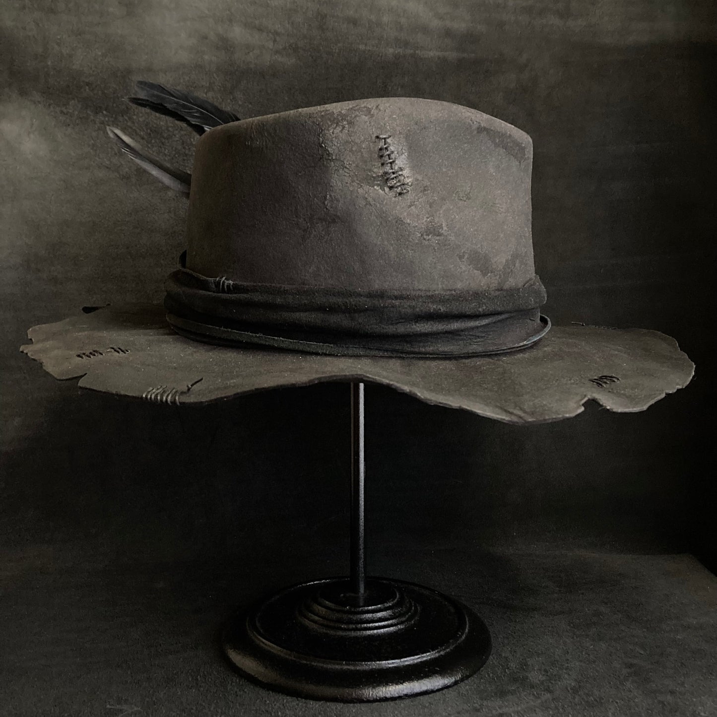 Charcoal wax stitch broken fedora hat