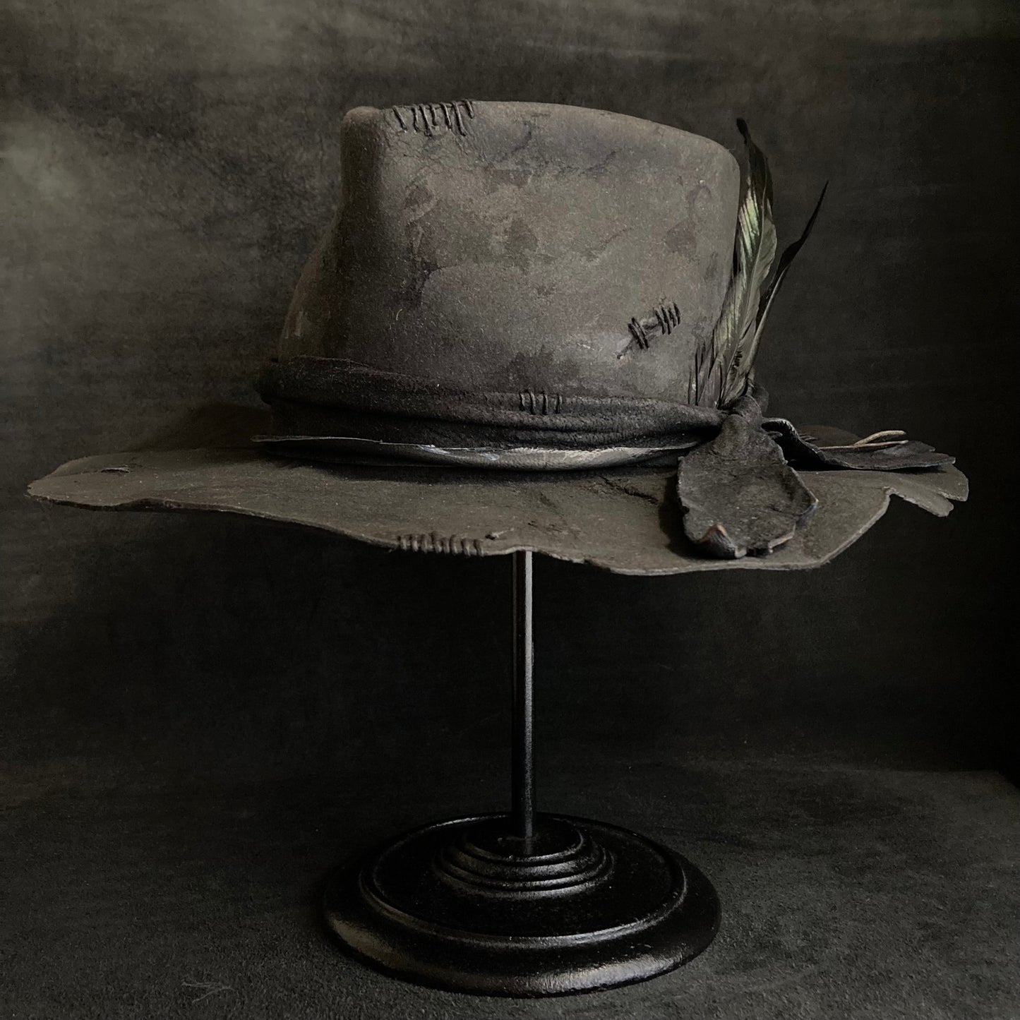 Charcoal wax stitch broken fedora hat