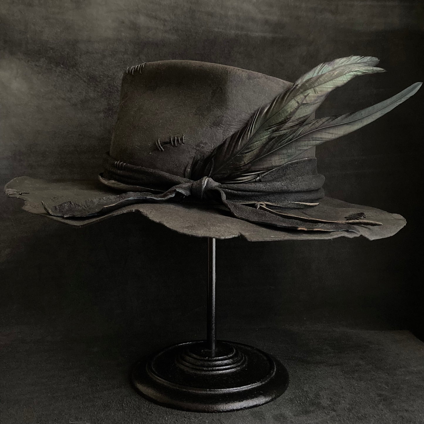 Charcoal wax stitch broken fedora hat