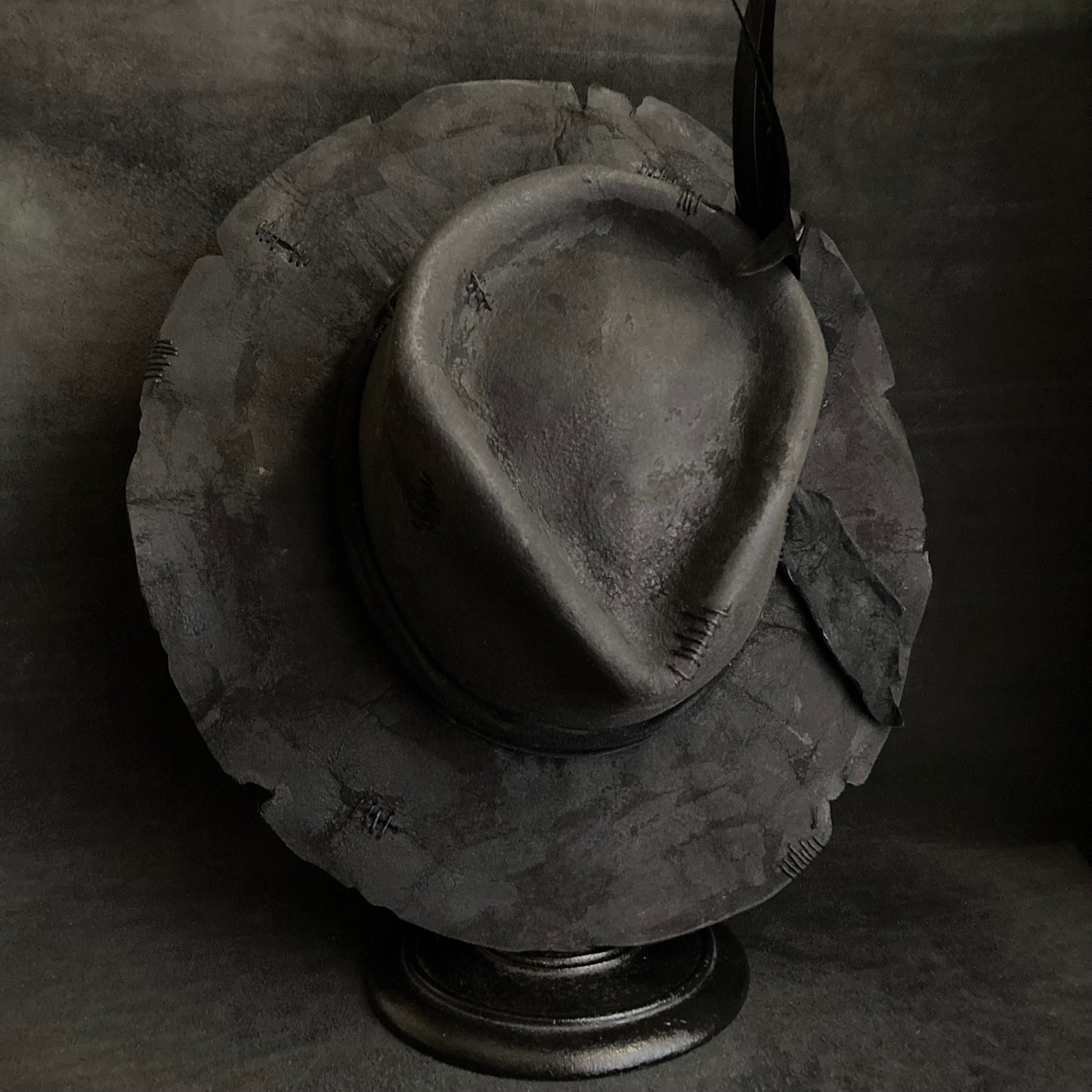 Charcoal wax stitch broken fedora hat