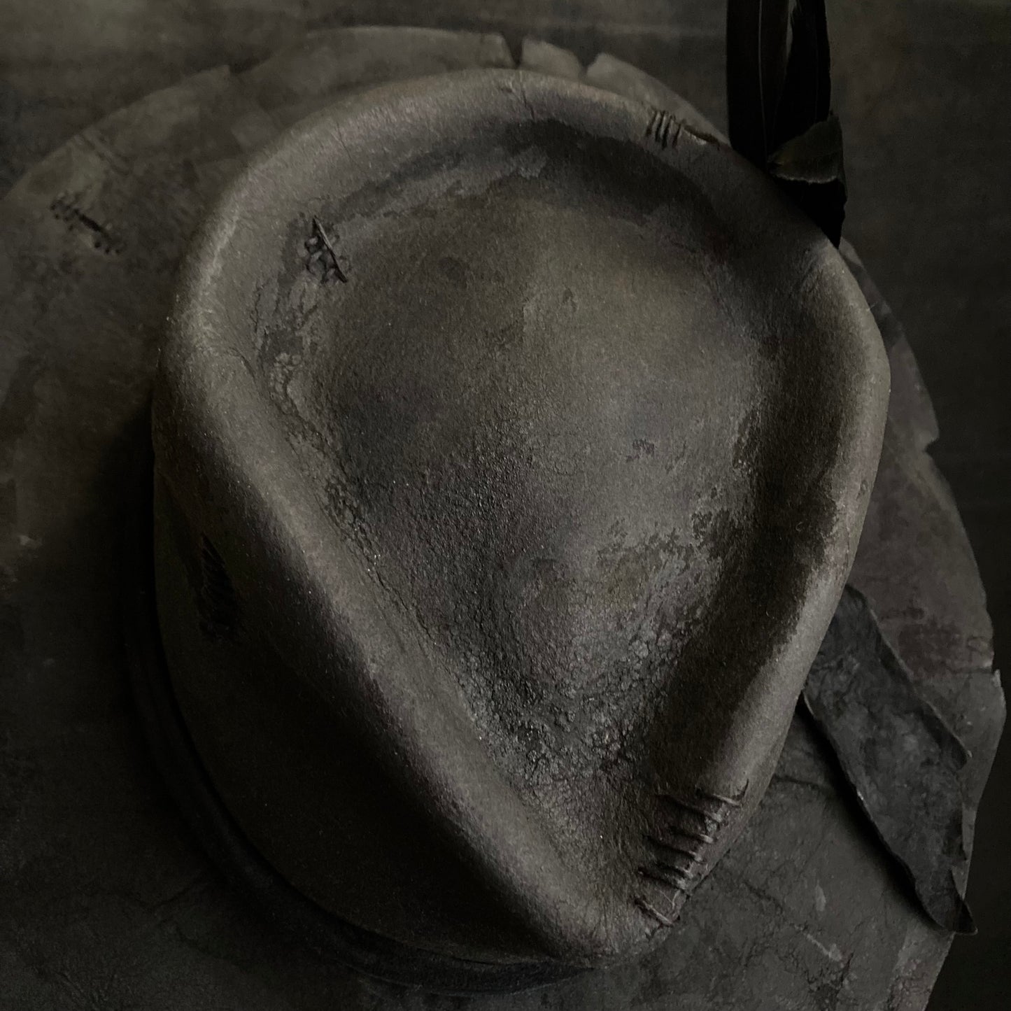 Charcoal wax stitch broken fedora hat