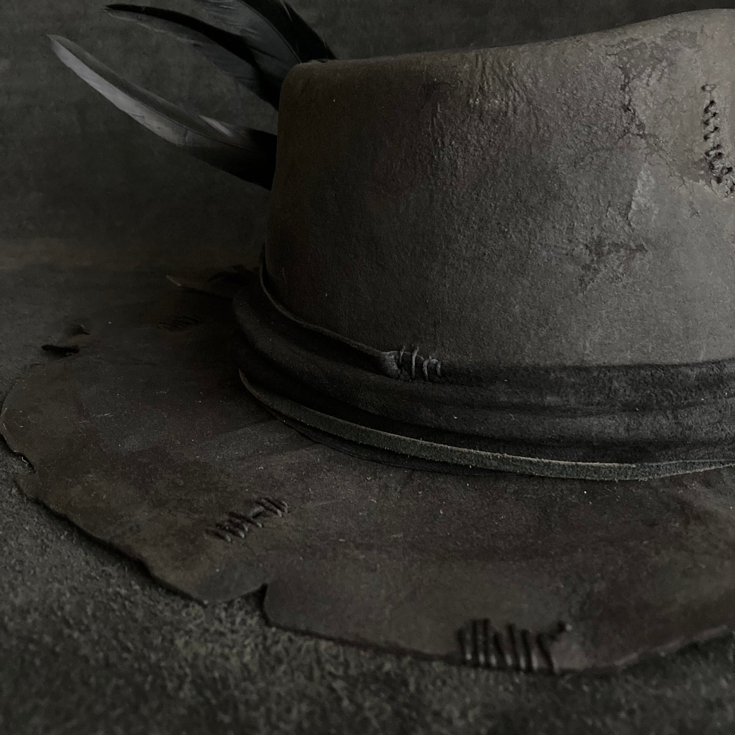 Charcoal wax stitch broken fedora hat