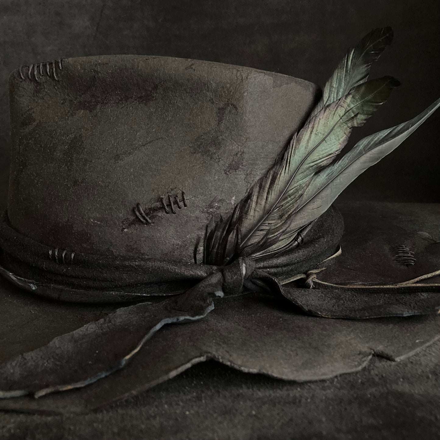 Charcoal wax stitch broken fedora hat