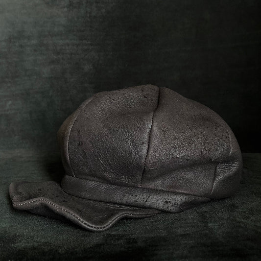 Graphite black leather casquette