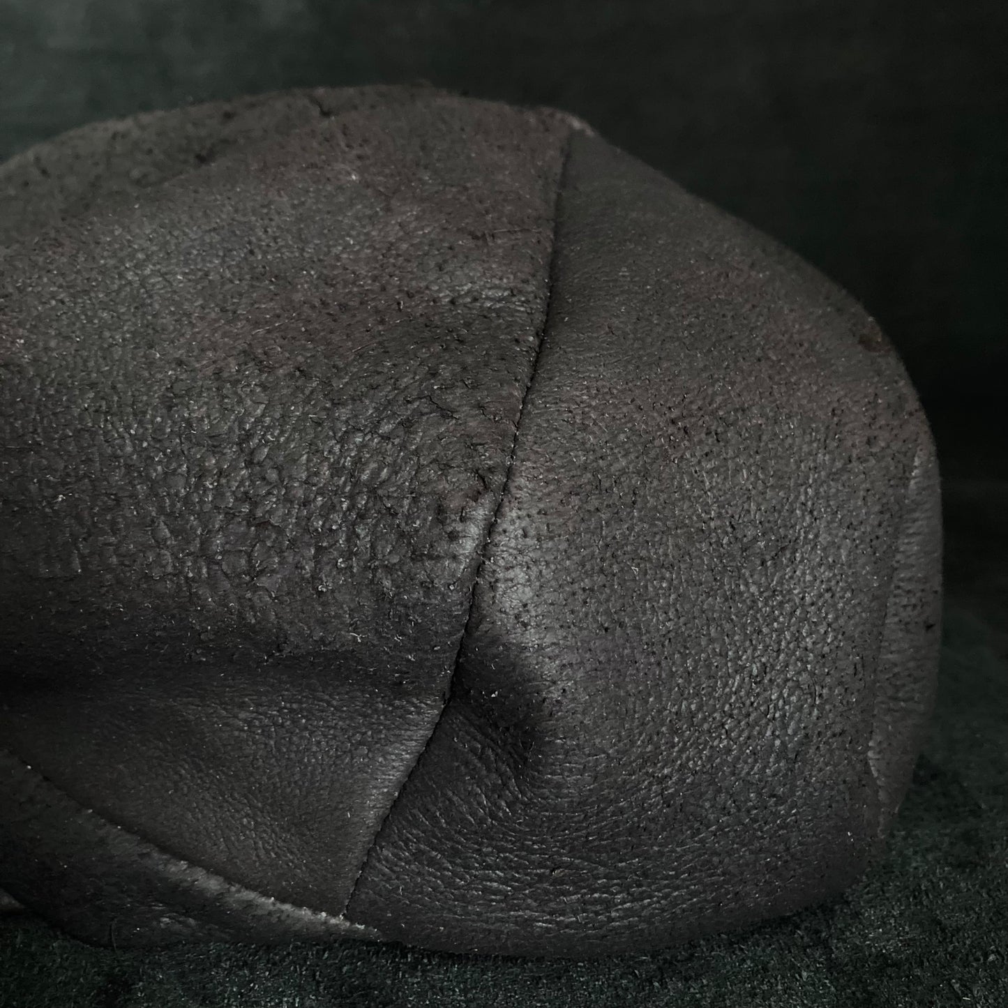 Graphite black leather casquette