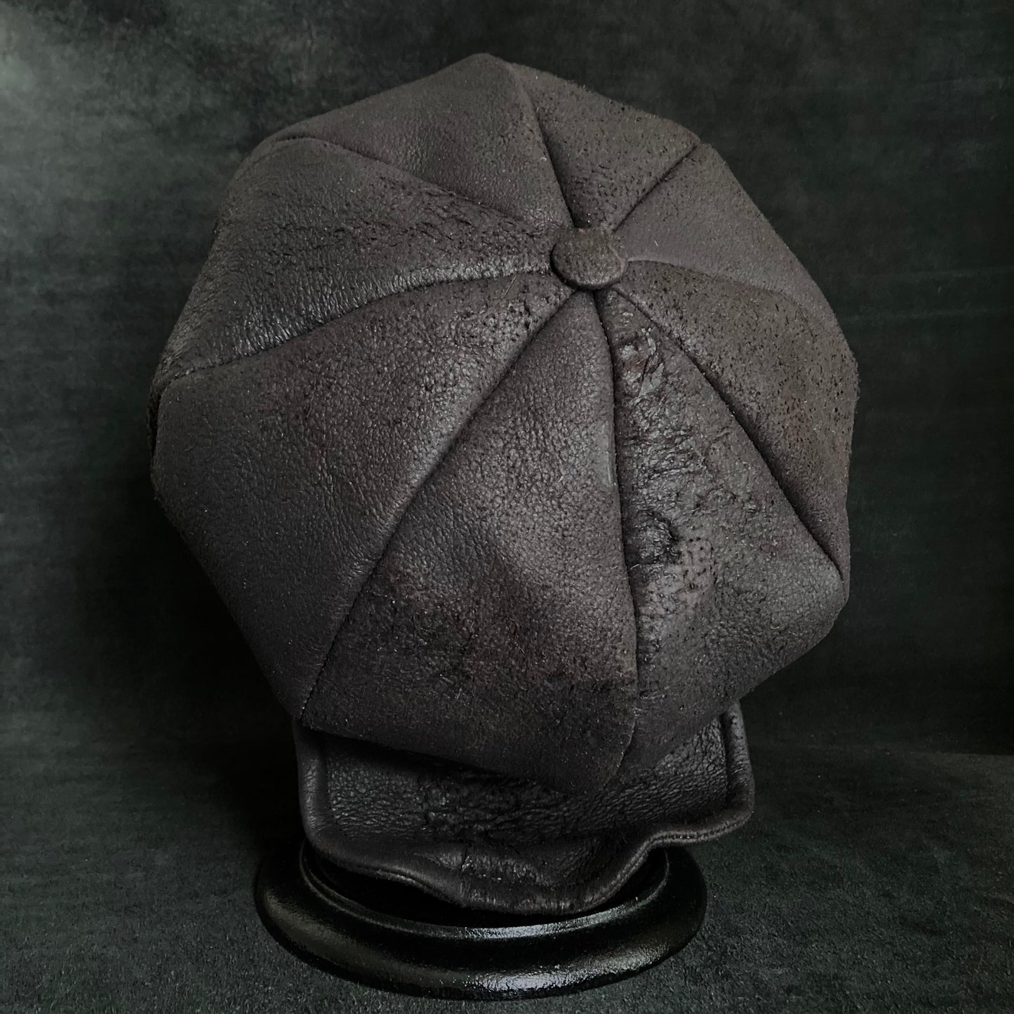 Graphite black leather casquette