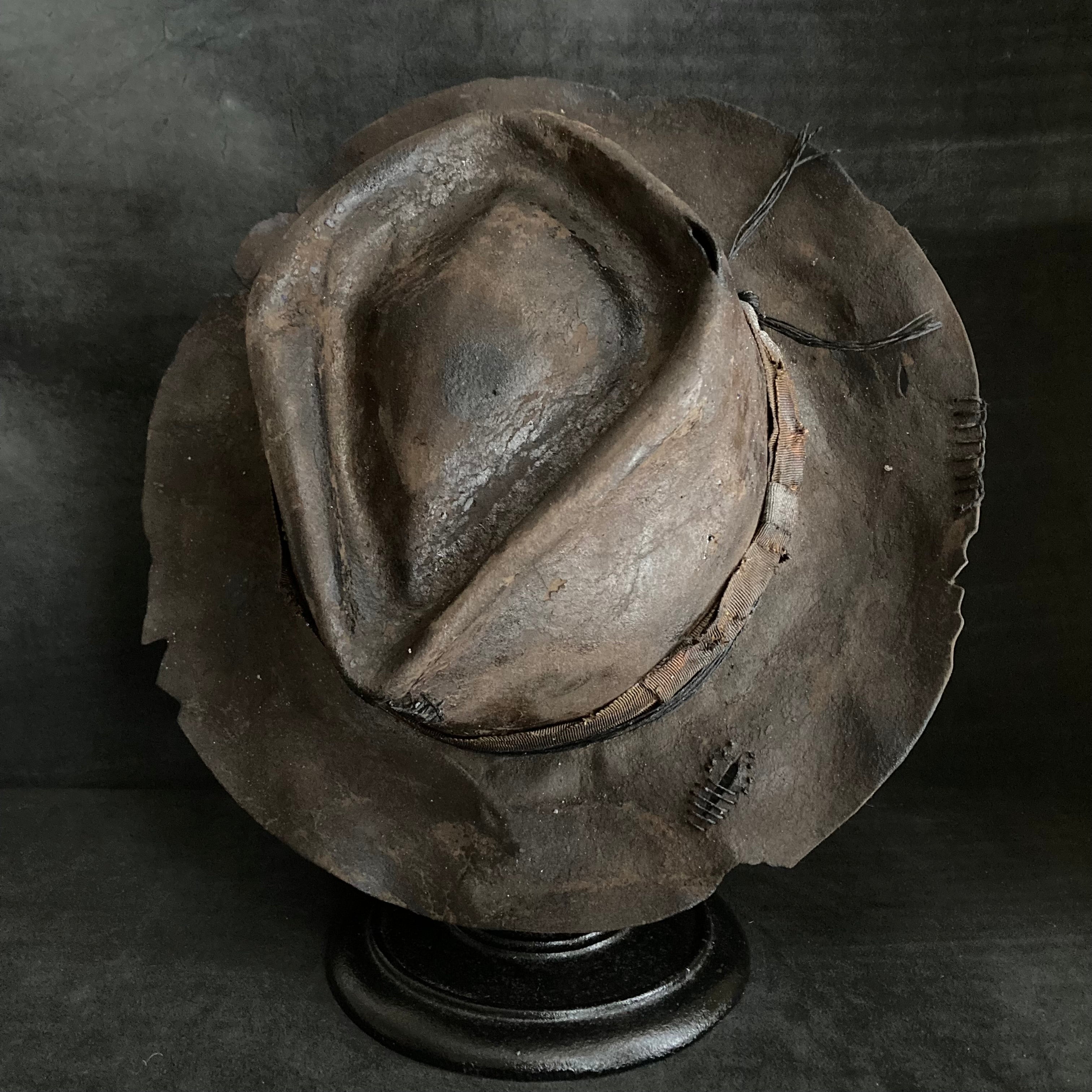 Burnt distressed dark brown fedora hat – triangles hat
