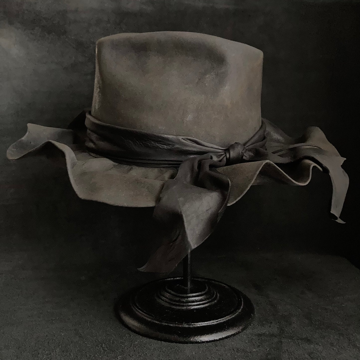 Charcoal folded wide brim fedora hat