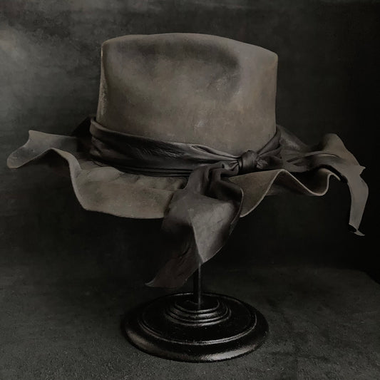 Charcoal folded wide brim fedora hat