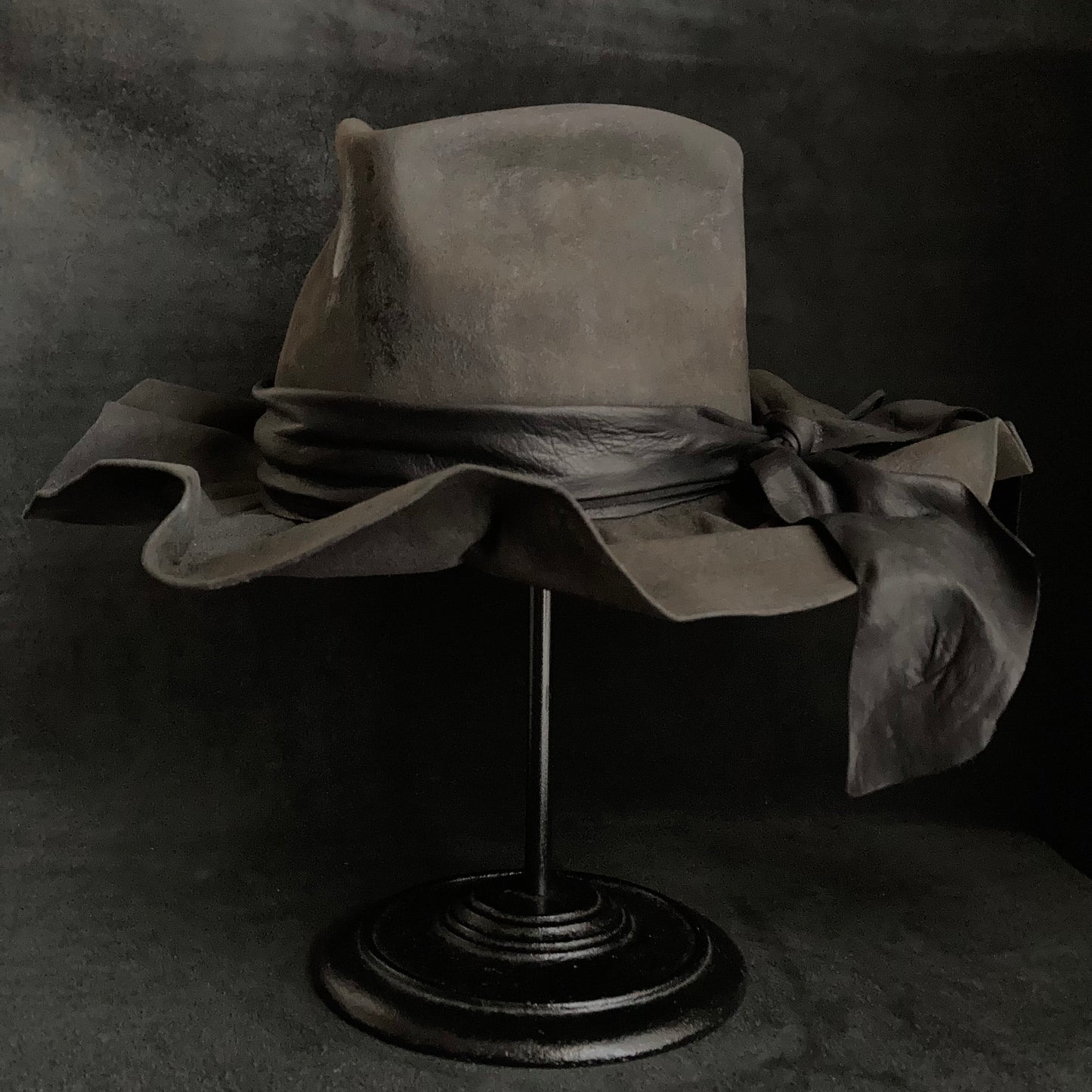 Charcoal folded wide brim fedora hat