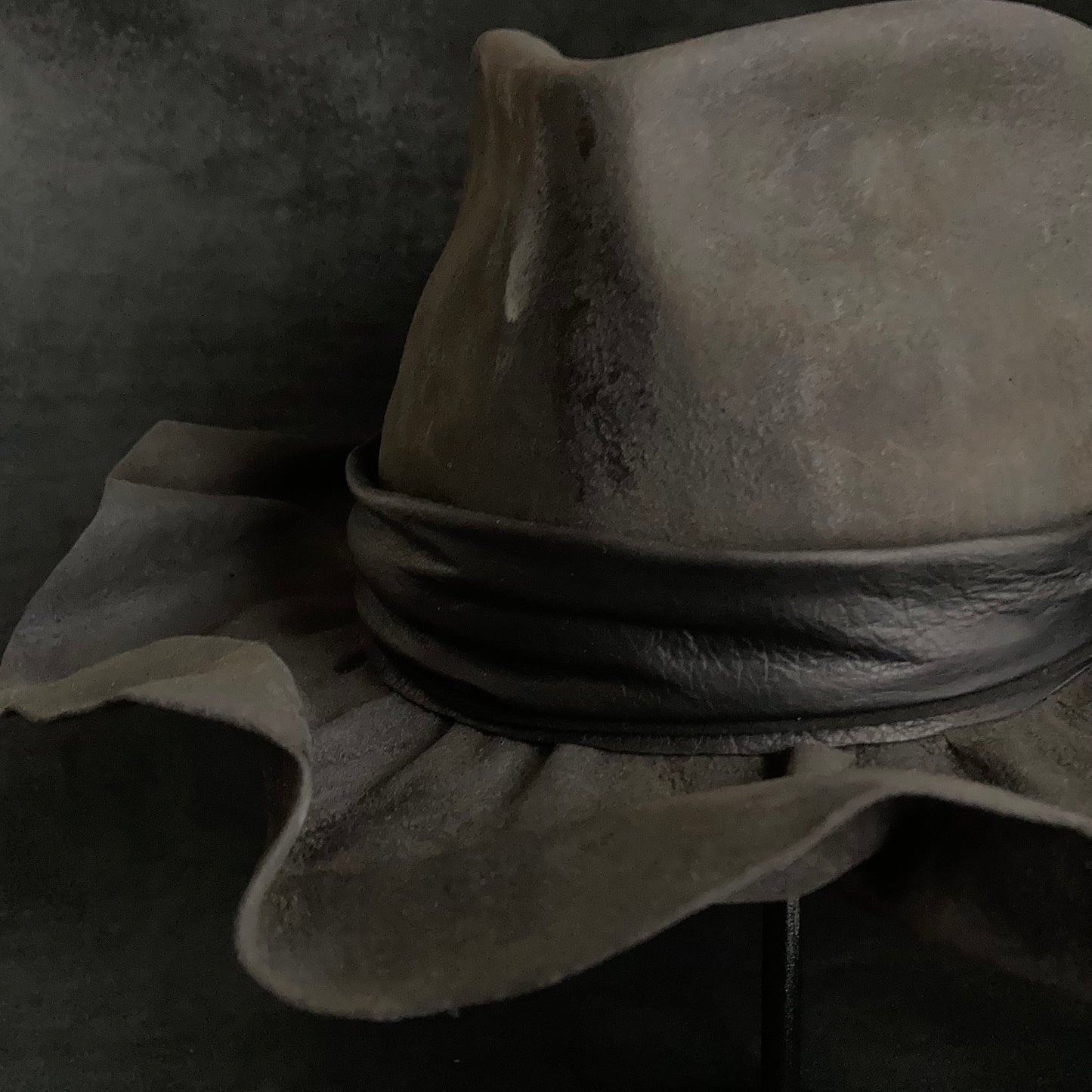 Charcoal folded wide brim fedora hat