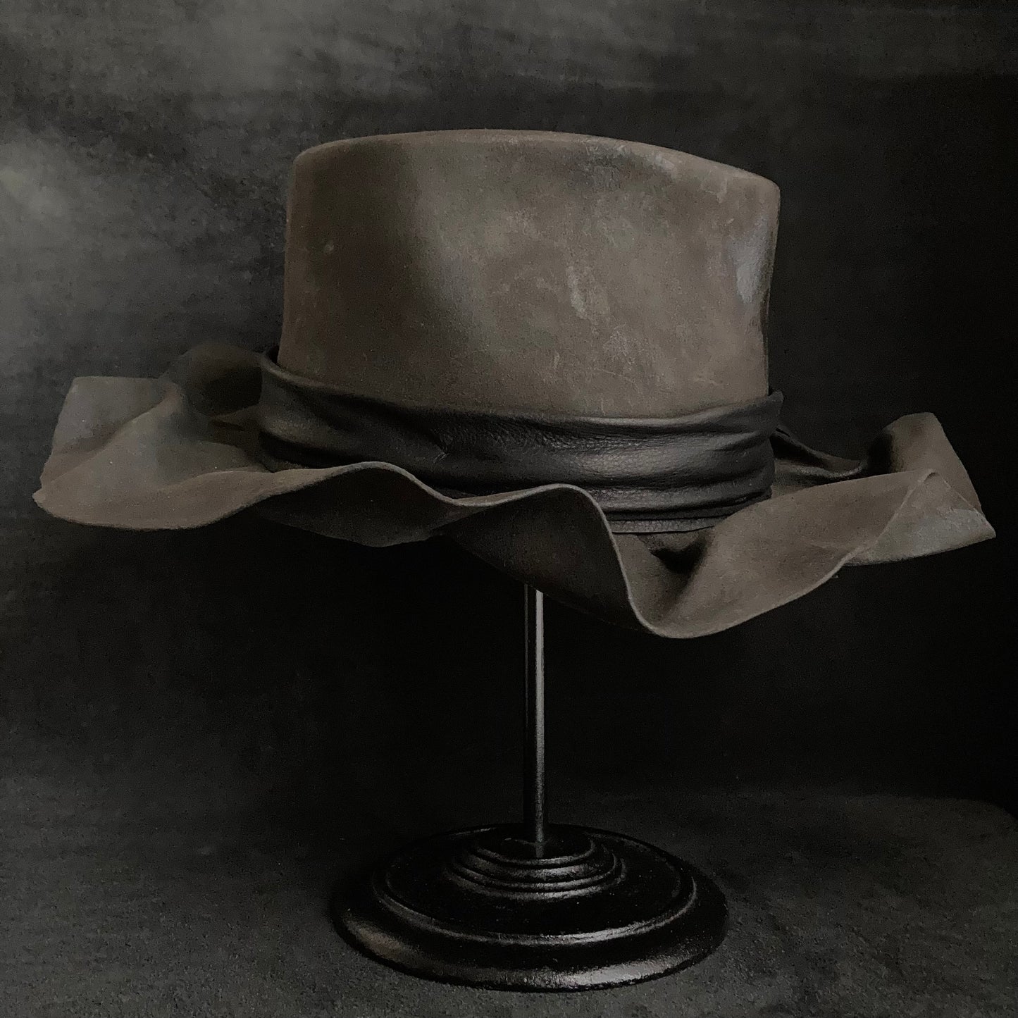 Charcoal folded wide brim fedora hat