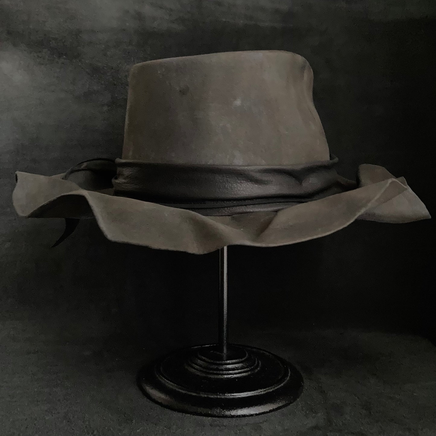 Charcoal folded wide brim fedora hat