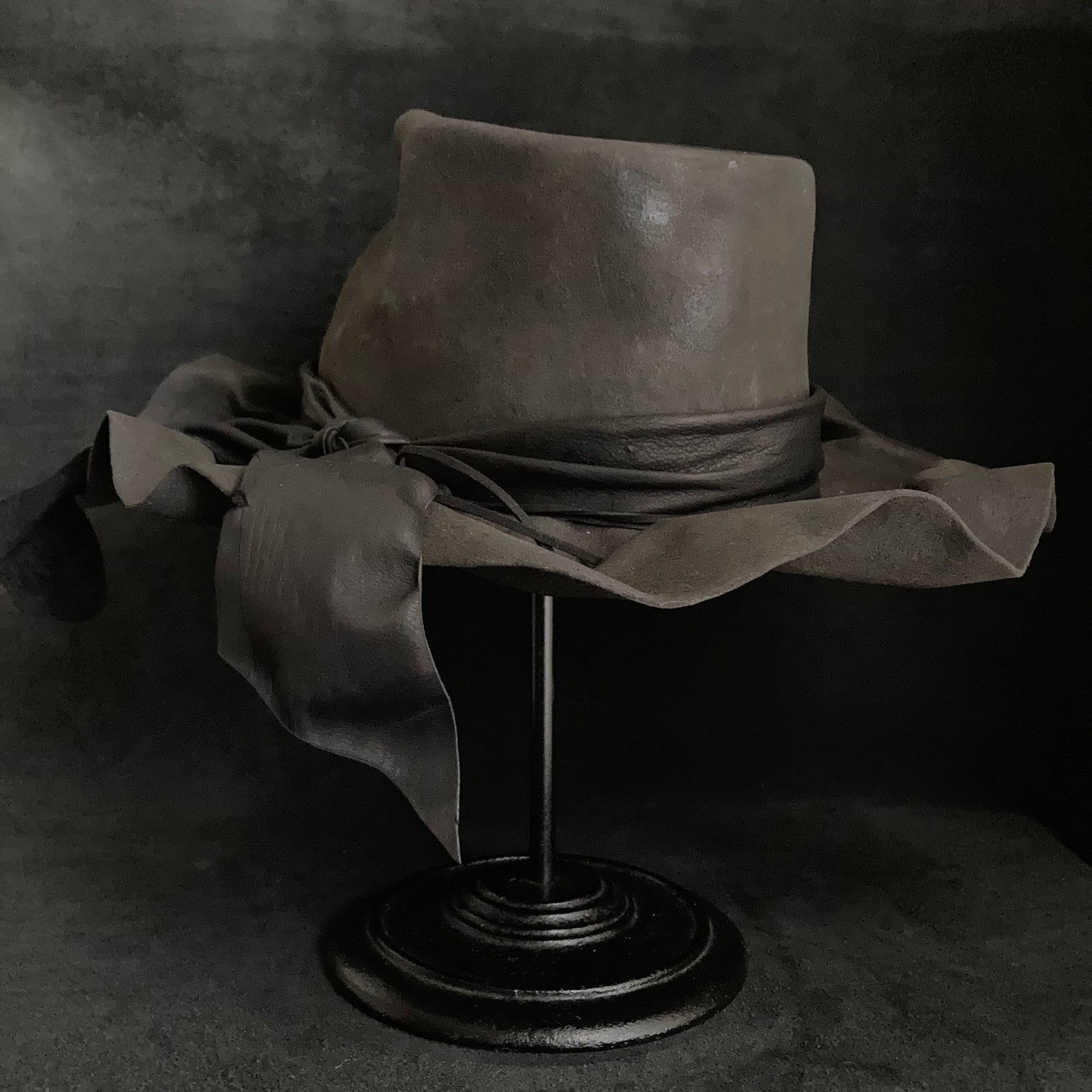 Charcoal folded wide brim fedora hat