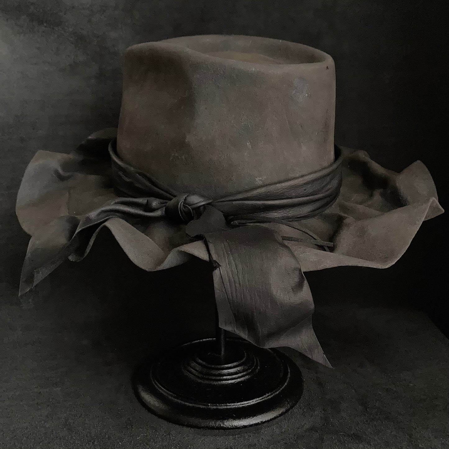 Charcoal folded wide brim fedora hat